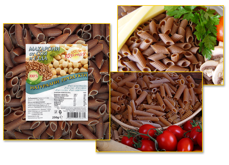 Soy and buckwheat macaroni